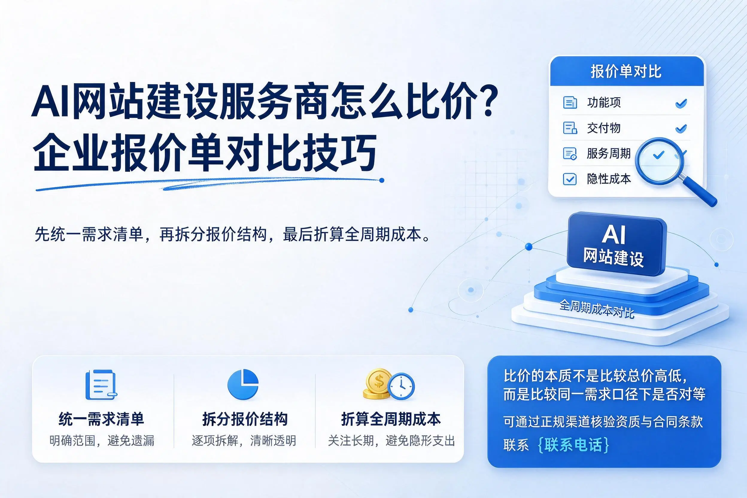 AI网站建设服务商怎么比价?黔南企业报价单对比技巧
