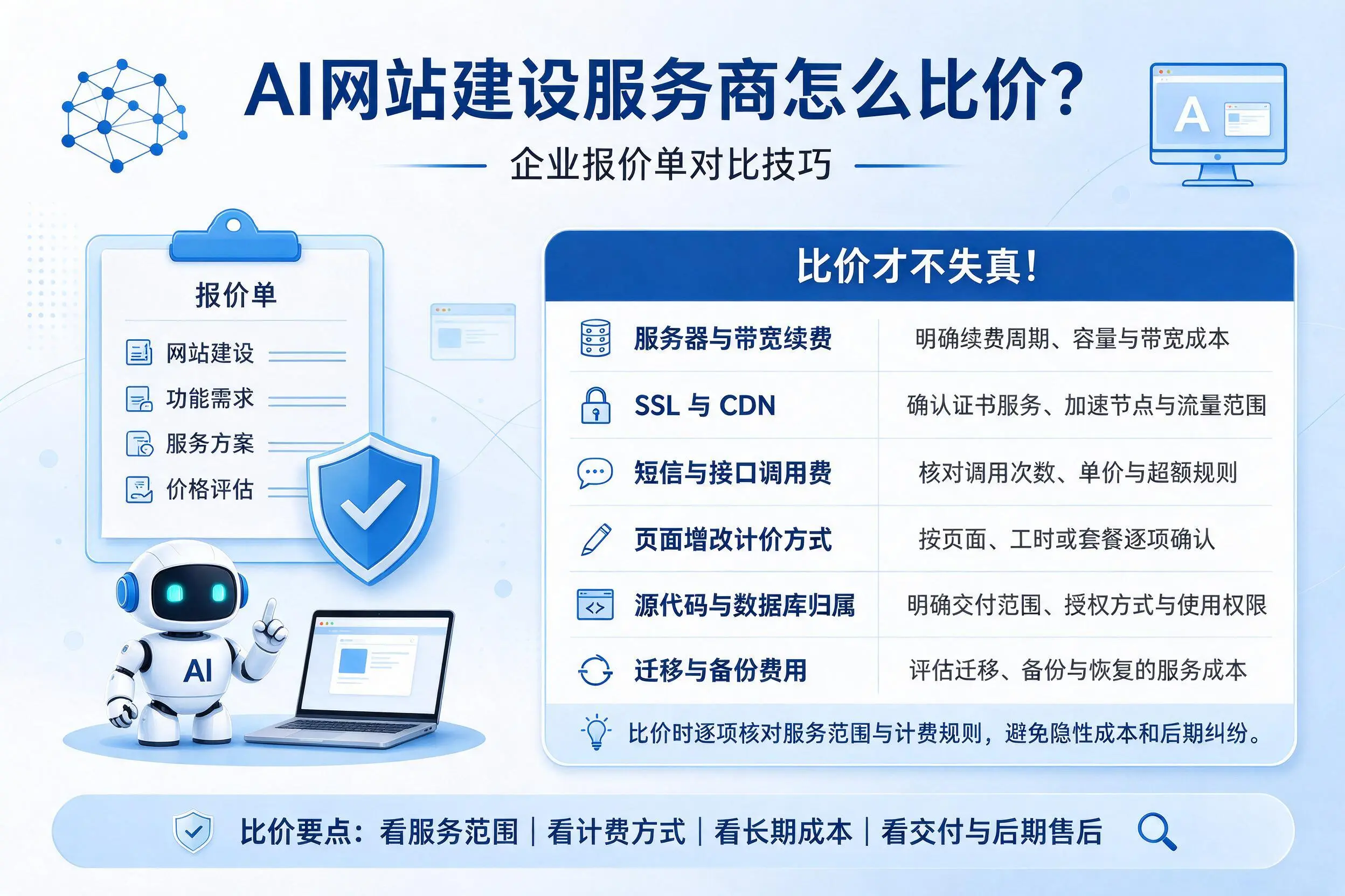 AI网站建设服务商怎么比价?黔南企业报价单对比技巧