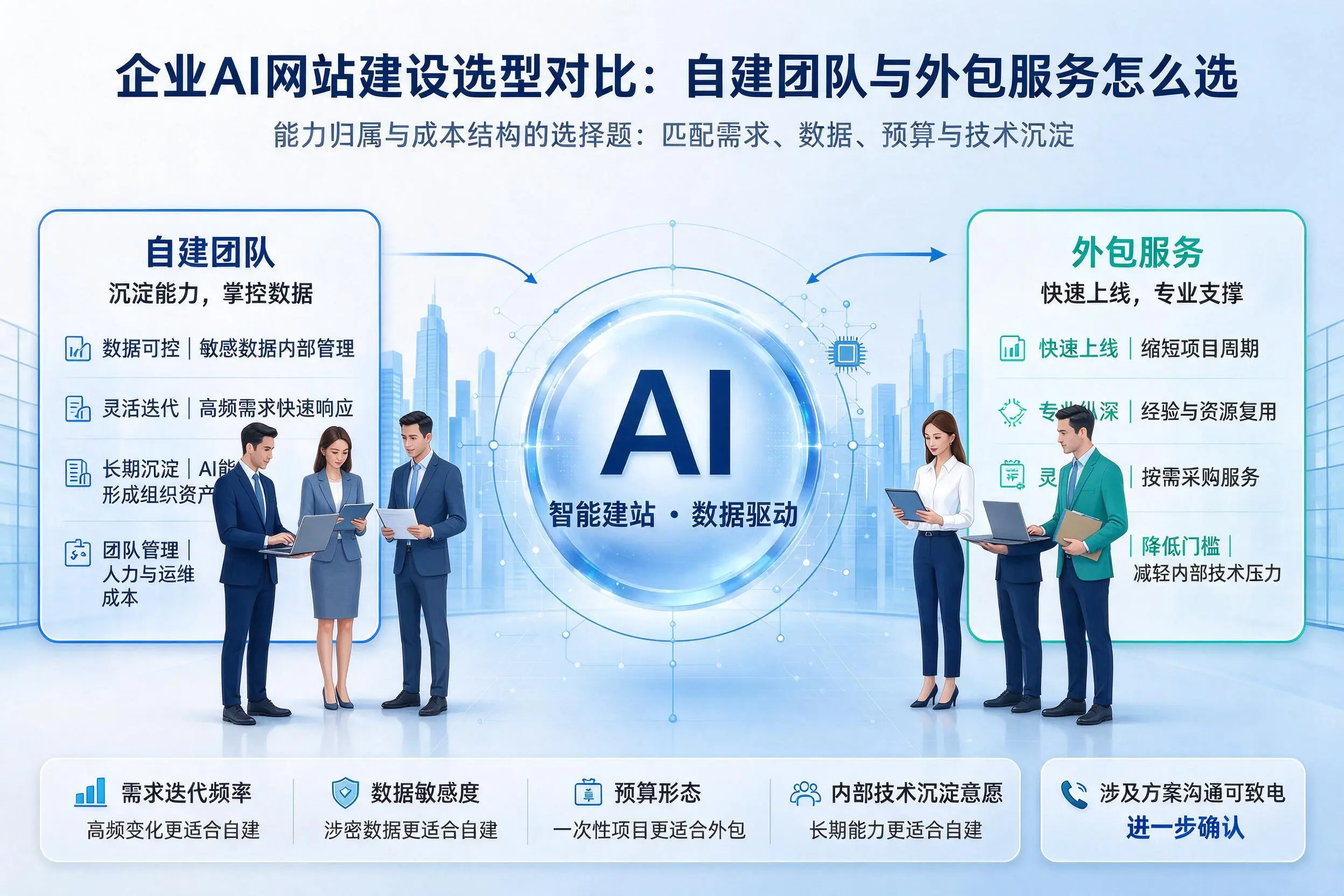 黔南企业AI网站建设选型对比:自建团队与外包服务怎么选